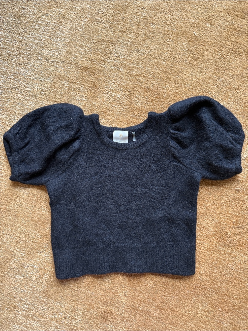 Puff Sleeve Knit Top - Black